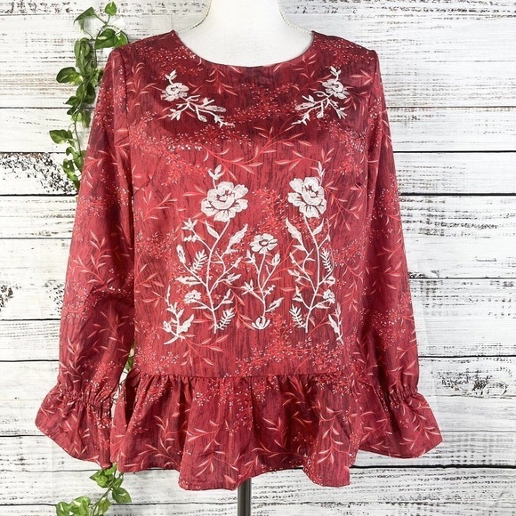 La Bellum Hillary Scott Blouse Top Small Spice Floral Ruffle Modest Career Boho - Picture 1 of 10